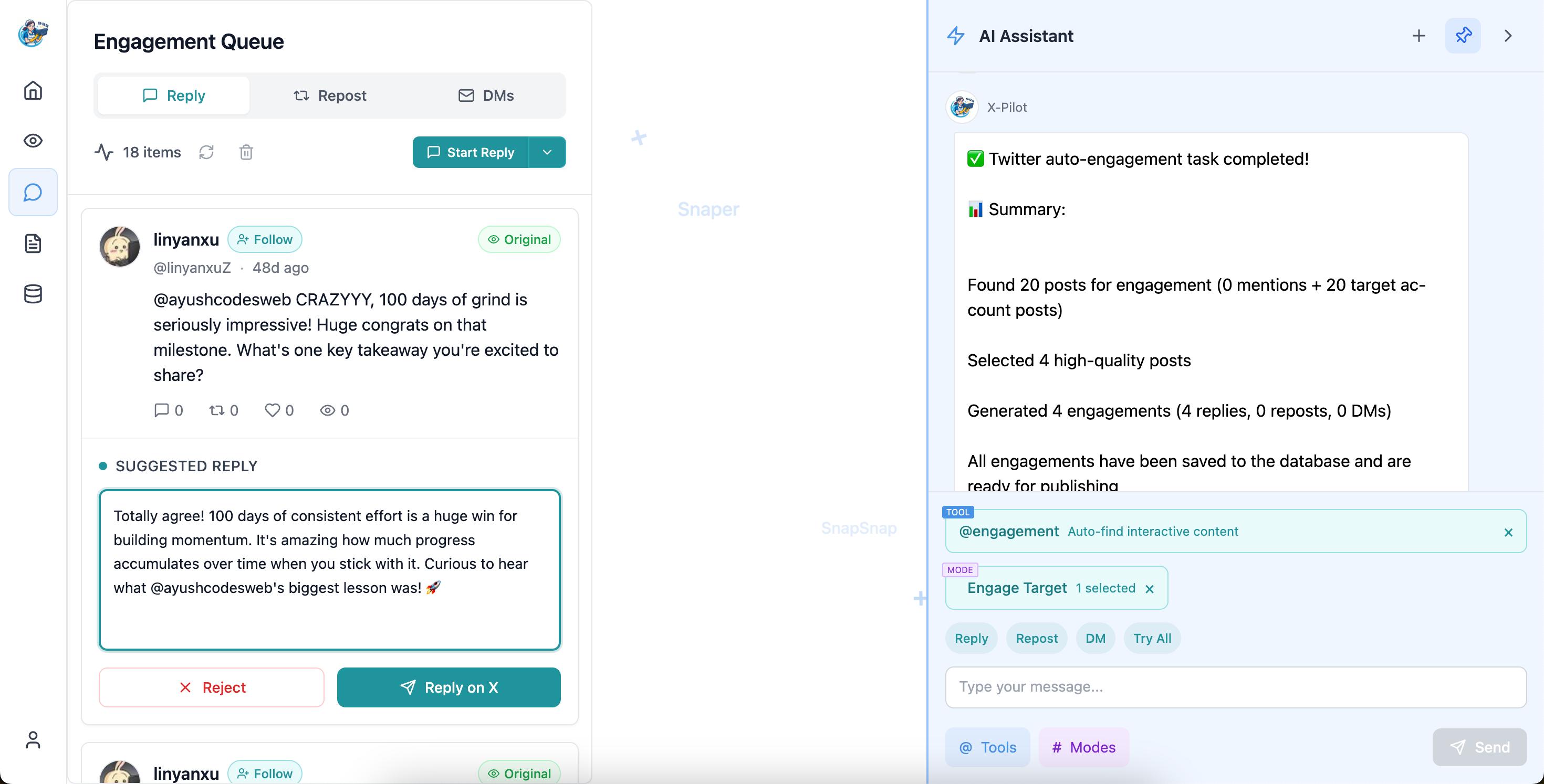 X-Pilot reply suggestion preview