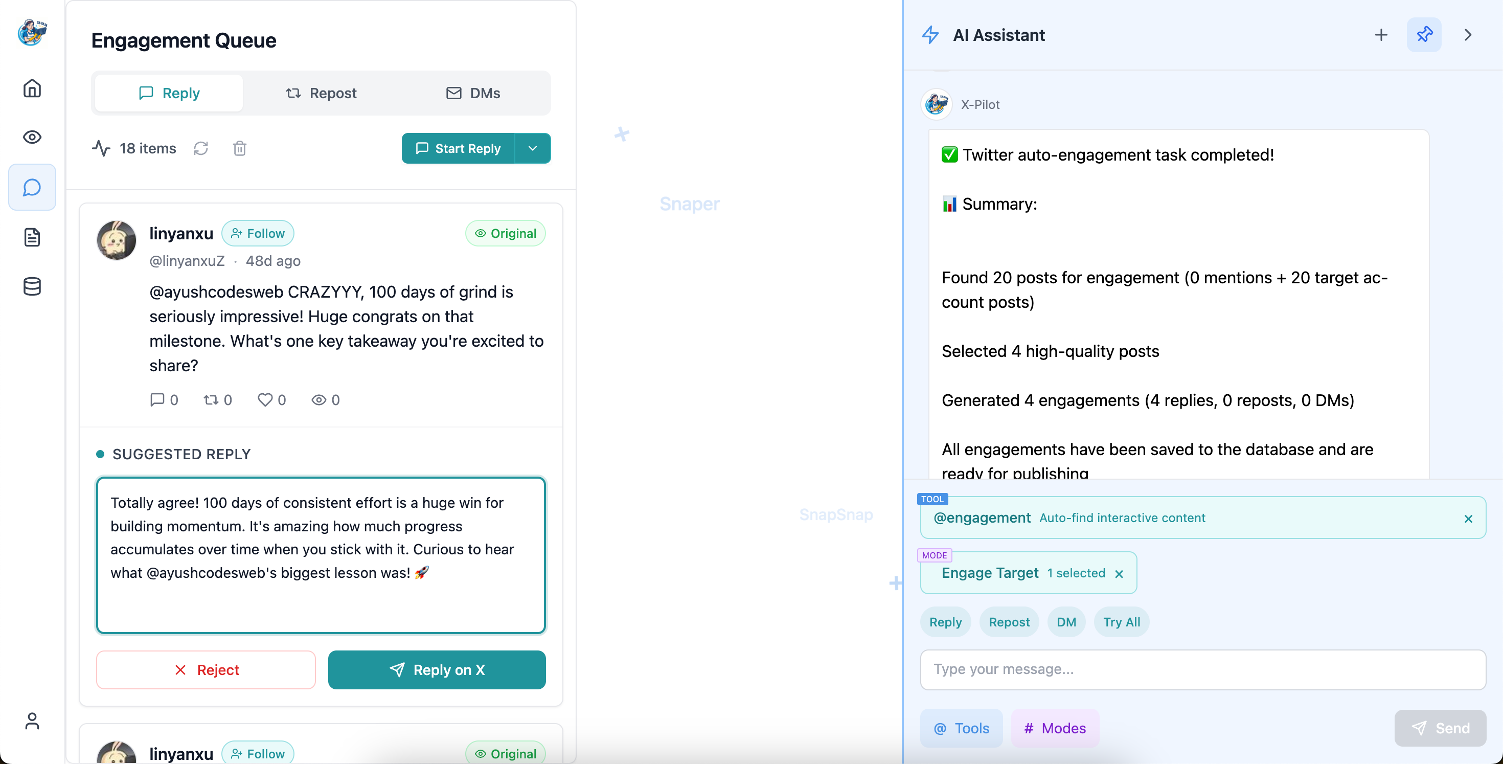 X-Pilot reply suggestion preview